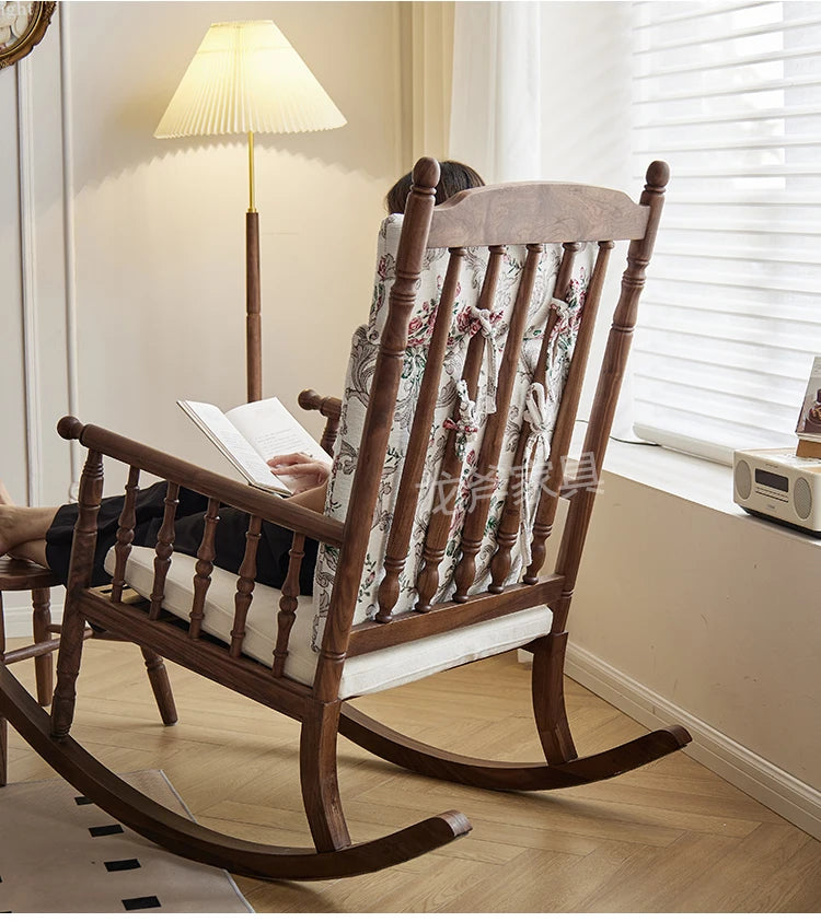 North American Black Walnut All Solid Wood Rocking Chair Bedroom Sofa Chair