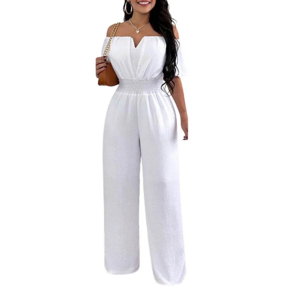 Lady Print High Waist Jumpsuit Sexy Off Shoulder Short Sleeve Wide Leg Pants Jumpsuits Women Fashion Casual Summer Women Clothes - AIAZ