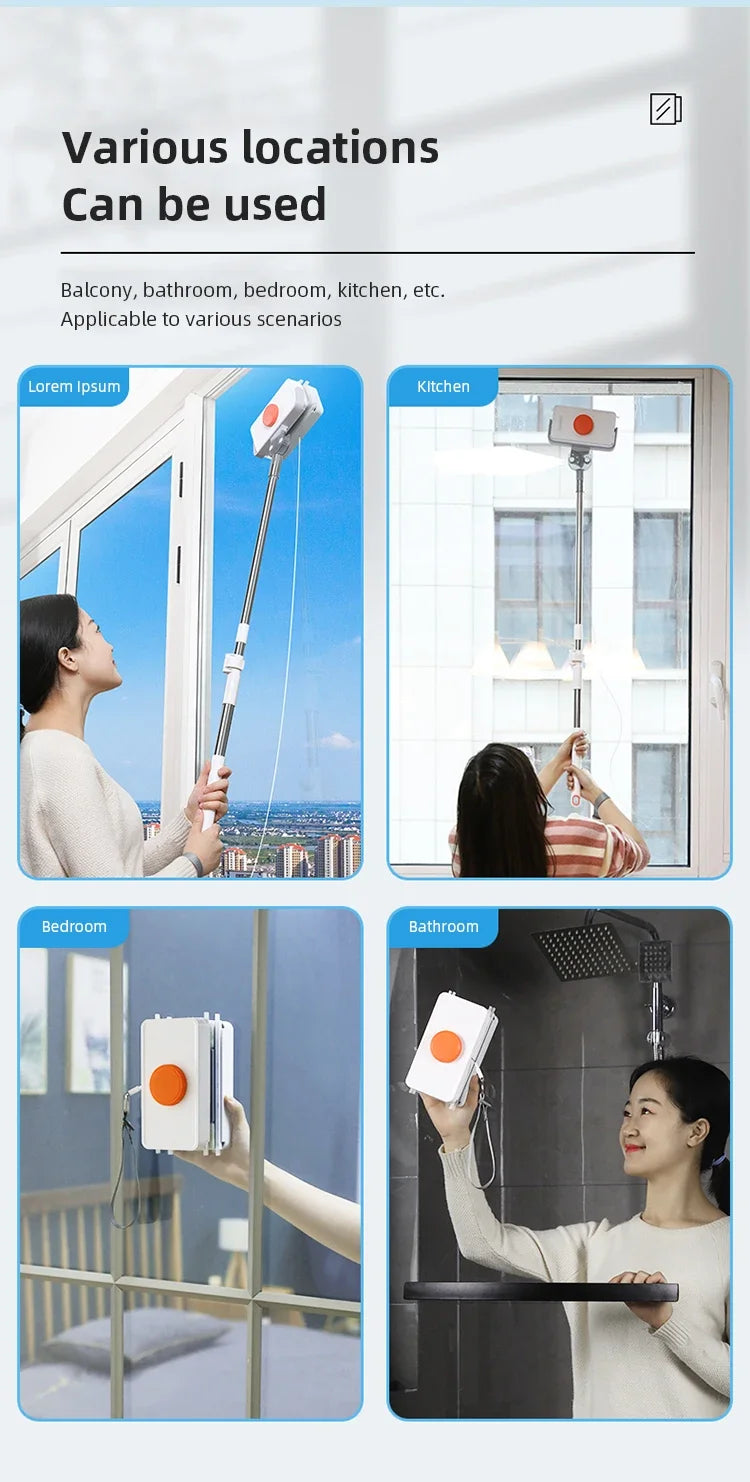 Double Sided Magnetic Glass Brush With Telescopic Rod Adjustable Magnetic Anti-Drop For Various Glass Home Window Cleaner