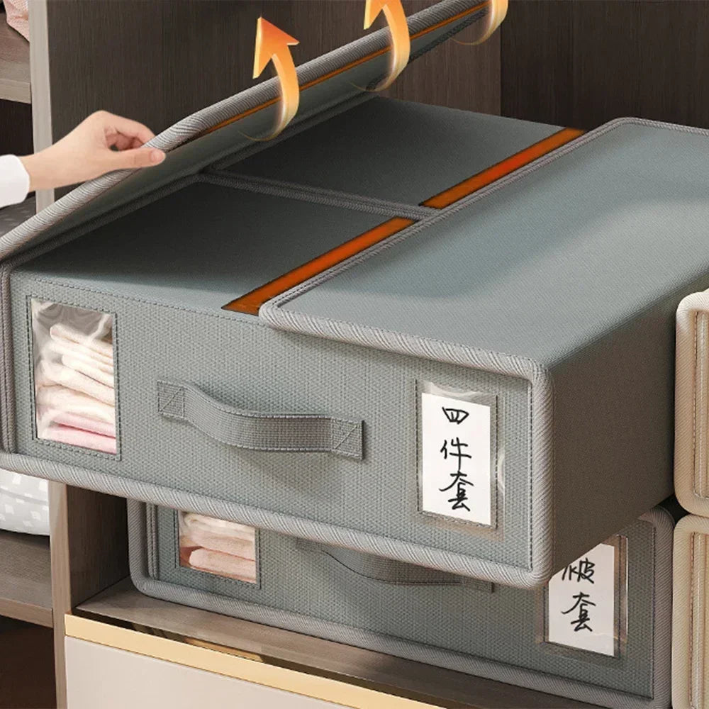 Sheet Set Storage Box Organizer Fabric Folding Window Zipper Blanket Organizer Box Wardrobe Bed Clothes Storage Organizer