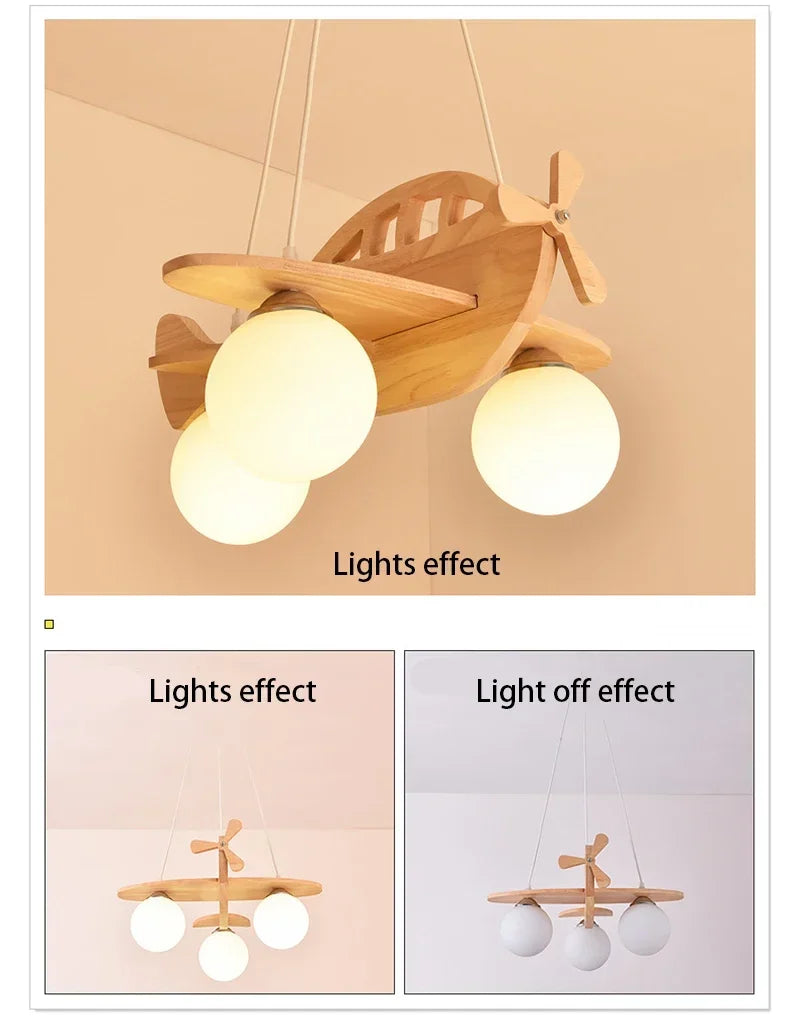 Wooden Handmade Aircraft Hanging Pendant Lights For Bedroom Children Room Decor Suspension Lamps Excluding Light Bulbs