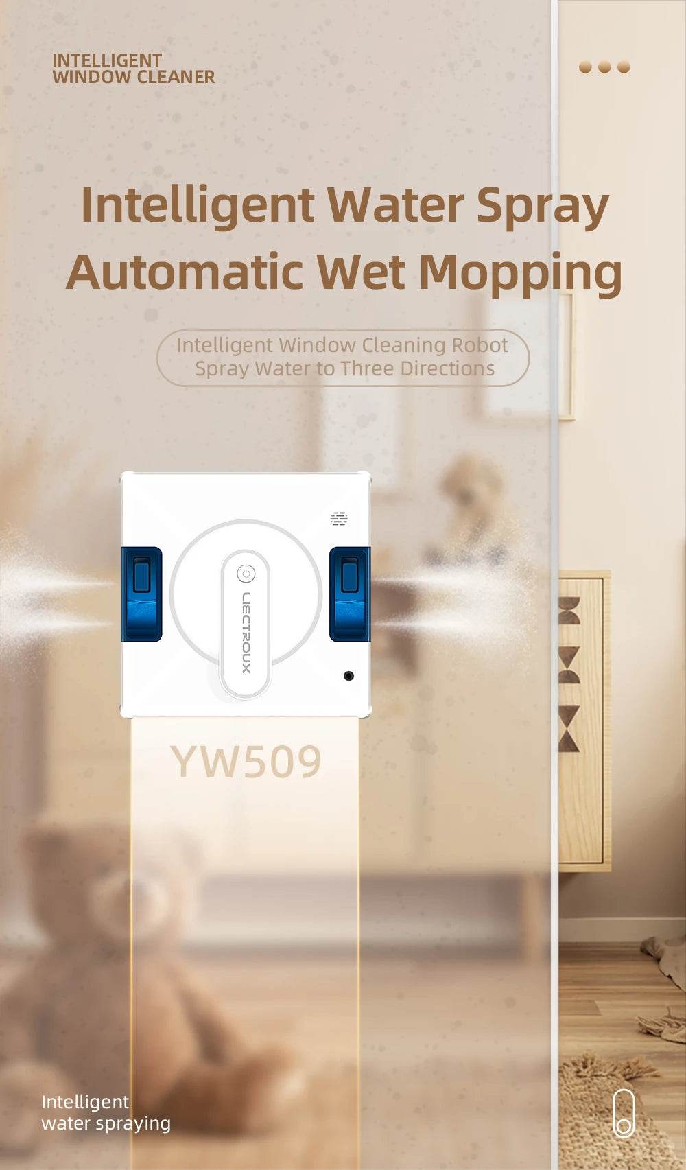 Robot Window Cleaner LIECTROUX YW509,4-Way Water Spray,Home Wall Glass Window Robot Vacuum Cleaner,Updated Laser,Smart Memory - AIAZ