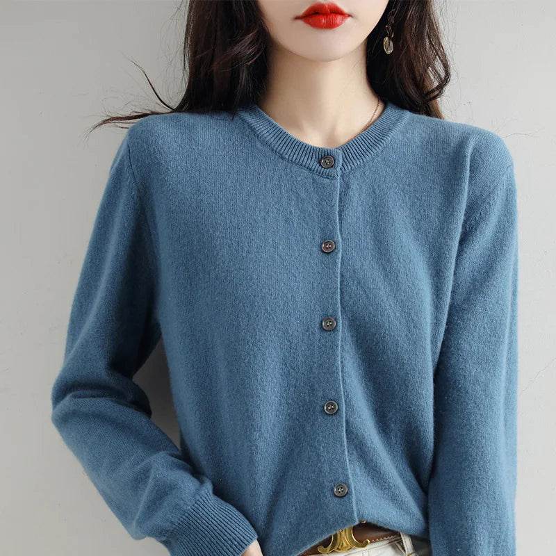 Knitted Cardigan Women's Sweater Autumn And Winter 2022 New Solid Color Coat Round Neck Short Long Sleeve Loose Korean Fashion - AIAZ