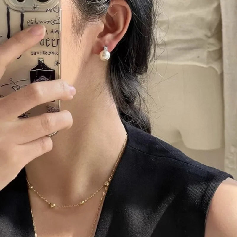 SGARIT Real S925 Sterling Silver Earrings Bright Edison Pearl Earrings Women Luxury Jewelry Perfectly Round