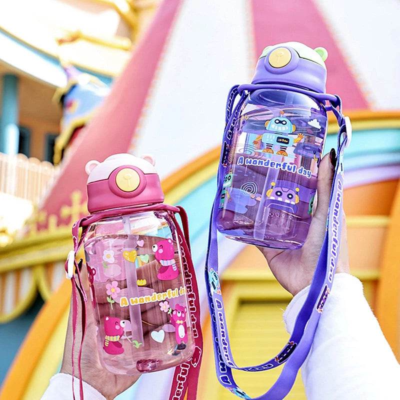 600ml Kids Water Sippy Cup Kids Water Bottle with Straw and Handle Portable Drinking Bottle Cup Children Outdoor Cups - AIAZ