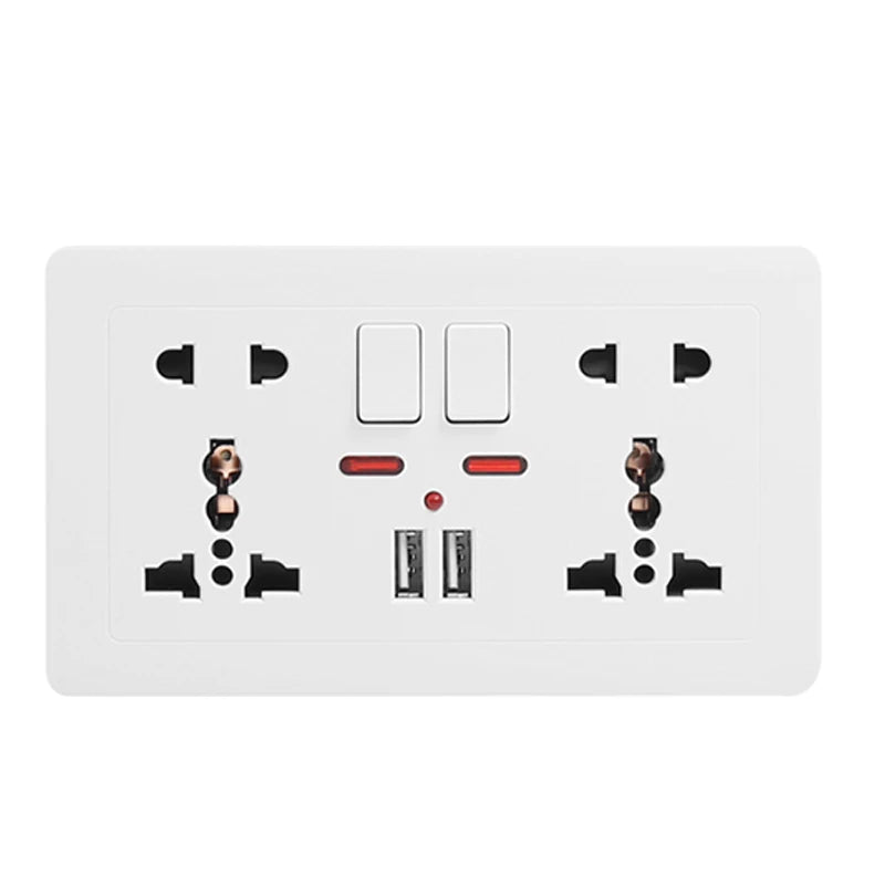146 Type 2 Gang Multi-Ten-Hole Socket With 2Port USB Type-c 10w Fast Charging Panel British standard double five-hole socket