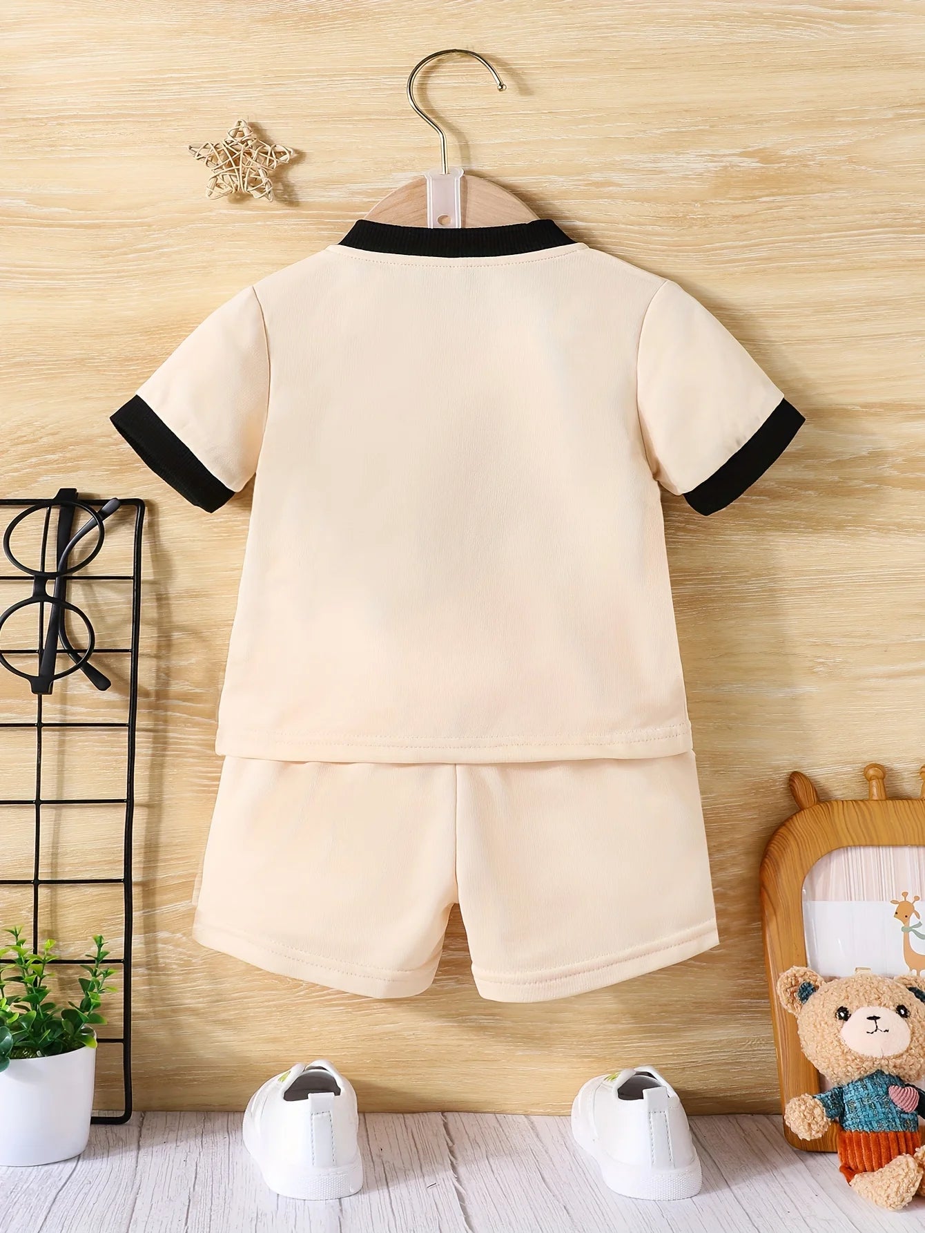 2-Piece Summer Baby Boy Trend Short-Sleeved Baseball Jacket Cardigan + Casual Shorts Outdoor Sports Comfortable Fashion Suit