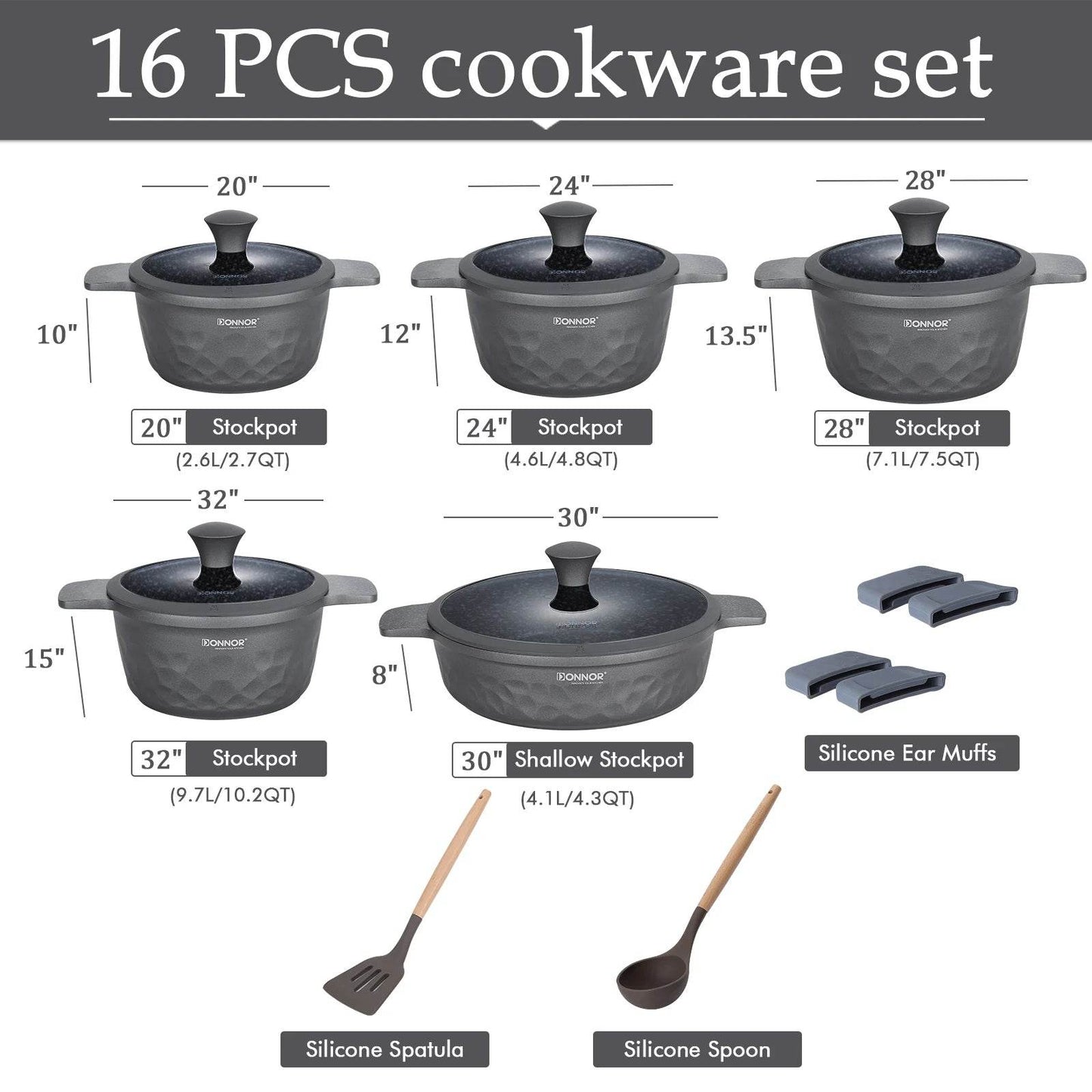 DONNOR Kitchen Cooking Set 12 Pcs Pots and Pans Set Non-toxic Healthy Pots and Pans Set Non Stick Saucepans Steamer Set - AIAZ