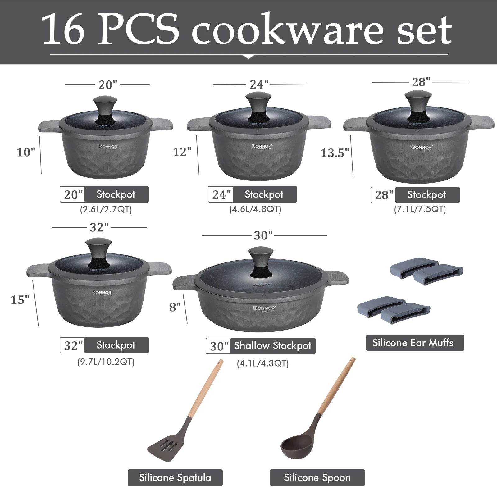 DONNOR Kitchen Cooking Set 12 Pcs Pots and Pans Set Non-toxic Healthy Pots and Pans Set Non Stick Saucepans Steamer Set - AIAZ
