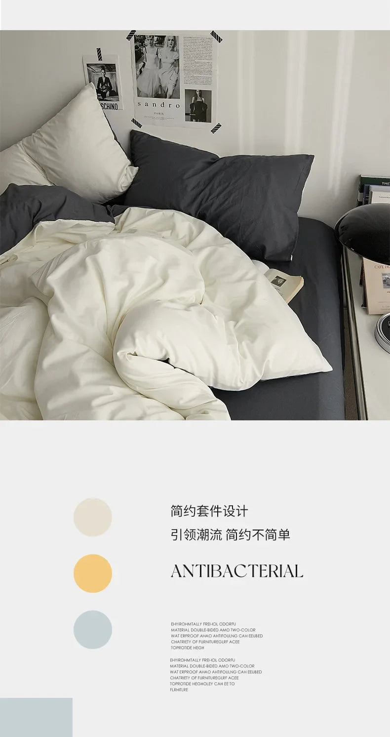 High Quality Solid Color Double Washed Cotton Bedding 4 Pieces Set Student Dormitory Bed Linen Duvet Set Bed Suit