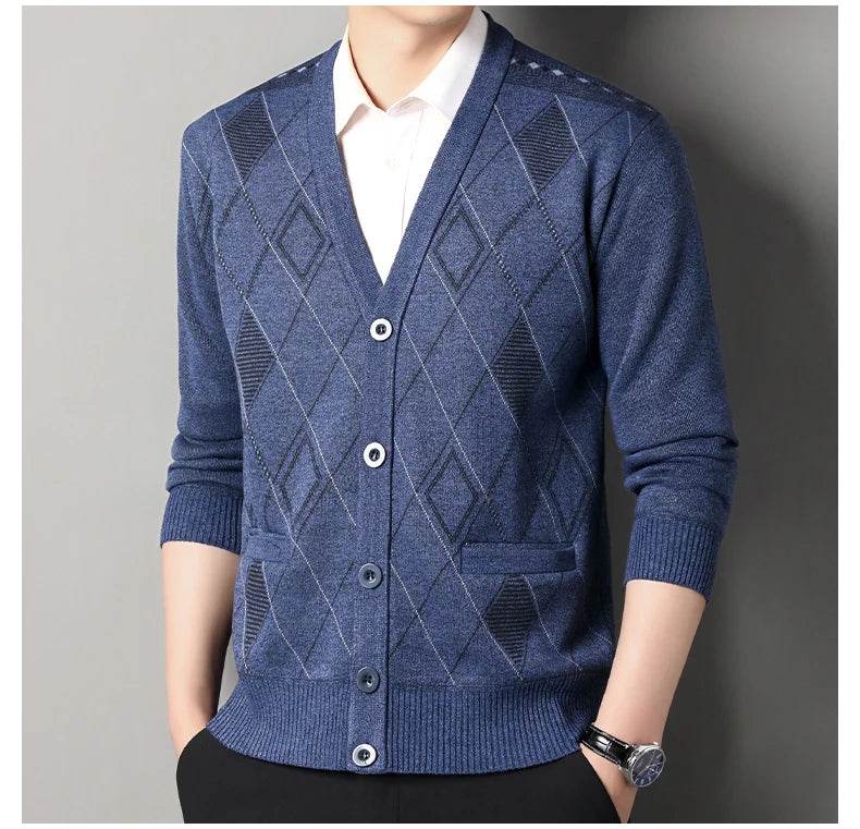 Men's Casual Cardigan Jacket V-neck Sweater Men's Autumn Winter Clothes Button Knit Cardigans Mens Knitting Sweaters Outwear - AIAZ