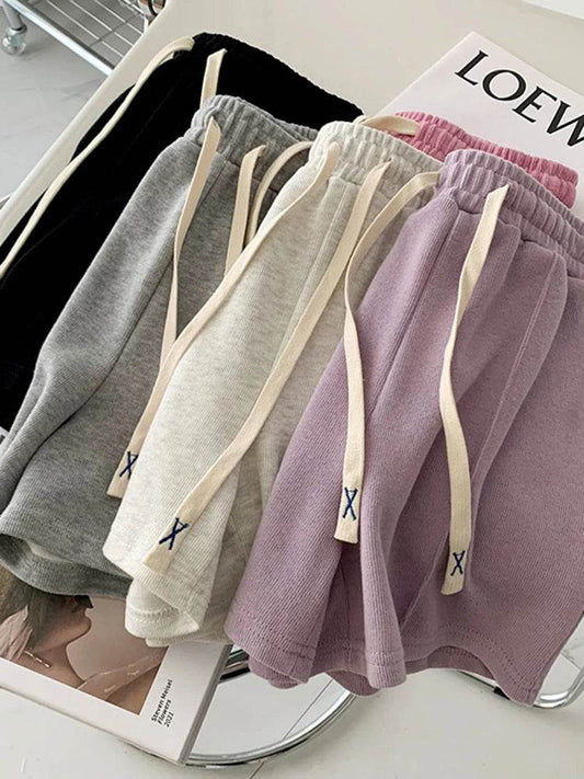 2025 Summer Shorts Women Elasticity Lovely Girls Korean Style Sweet Students Harajuku Simple Pure Gray Trousers Female New - AIAZ