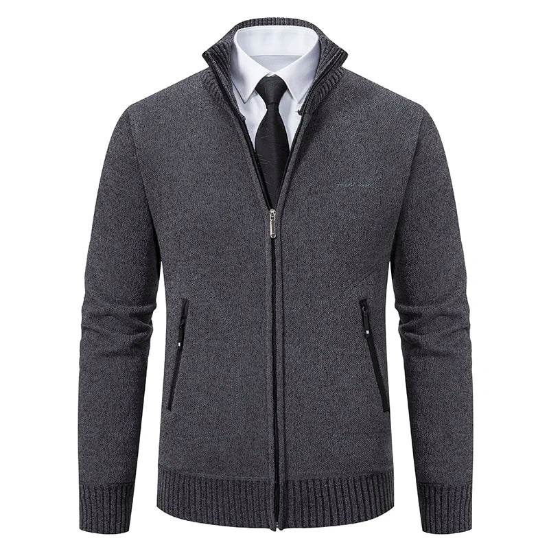 2023 Knitwear Spring and Autumn Men's Stand-up Collar Thick Warm Cardigan Sweater Winter Loose Casual Coat - AIAZ