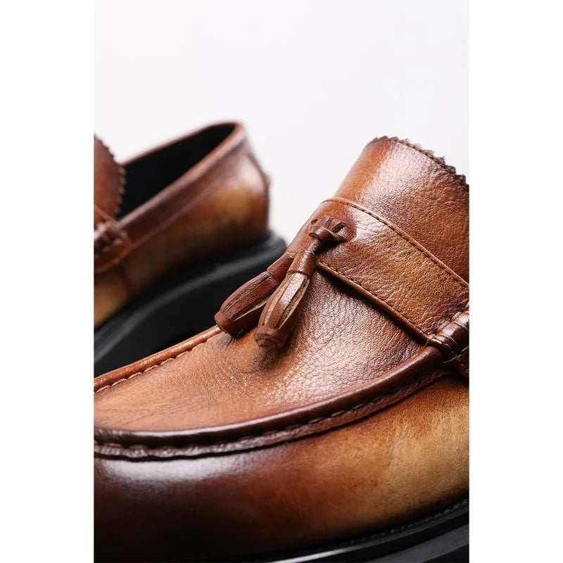Mens Genuine Leather Loafers Slip On British Style Thick Sole Oxford Shoes Summer Casual Business Shoes