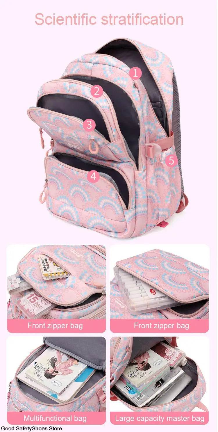 Rolling School Bags for Girls Backpack Children Waterproof School Backpacks with Wheels Middle School Trolley Luggage Back Pack - AIAZ