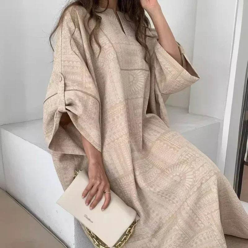 2024 Summer Fashion New Muslim Women Loose Ethnic Style Plus Size Dress Printed Square Neck Elegant Casual Party Women's Wear - AIAZ