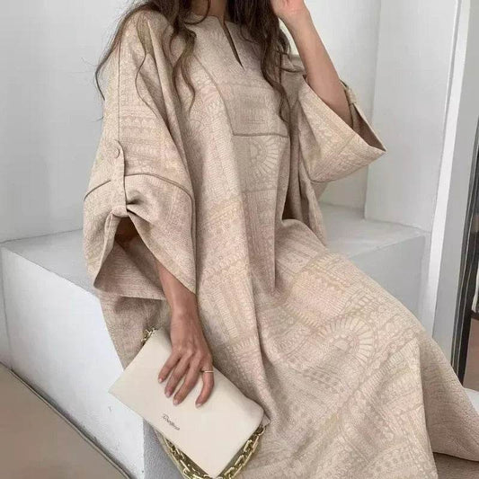 2024 Summer Fashion New Muslim Women Loose Ethnic Style Plus Size Dress Printed Square Neck Elegant Casual Party Women's Wear - AIAZ