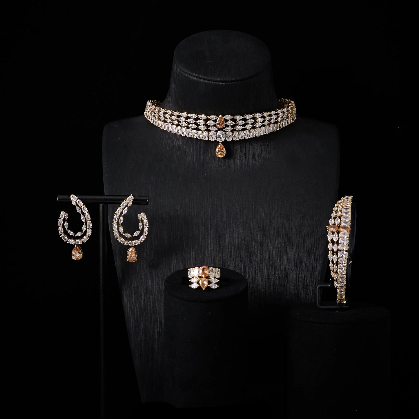00044  Choker Necklace Sets for Women Cubic Zirconia Bridal Jewellery Set Dubai Saudi Party Engagement Accessory
