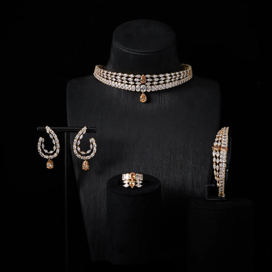 00044  Choker Necklace Sets for Women Cubic Zirconia Bridal Jewellery Set Dubai Saudi Party Engagement Accessory