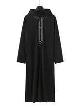 Muslim men's robe long-sleeved ethnic style embroidered stand collar Arabic clothing men's Islamic casual robe - AIAZ