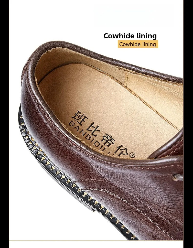 Bambi Deloren Handmade Leather  oes Men's Casual Briti Retro Busin oes Wear-Resistant Lace-Up round Toe Rubber ...