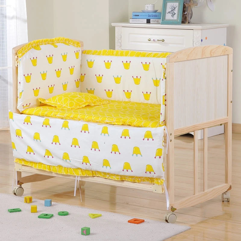 6pcs Cushion Cot Bumpers Baby Bed Bedding Kit Crib Bedding Cotton Removable Washable Include(4Bumpers+Matress+Pillow)