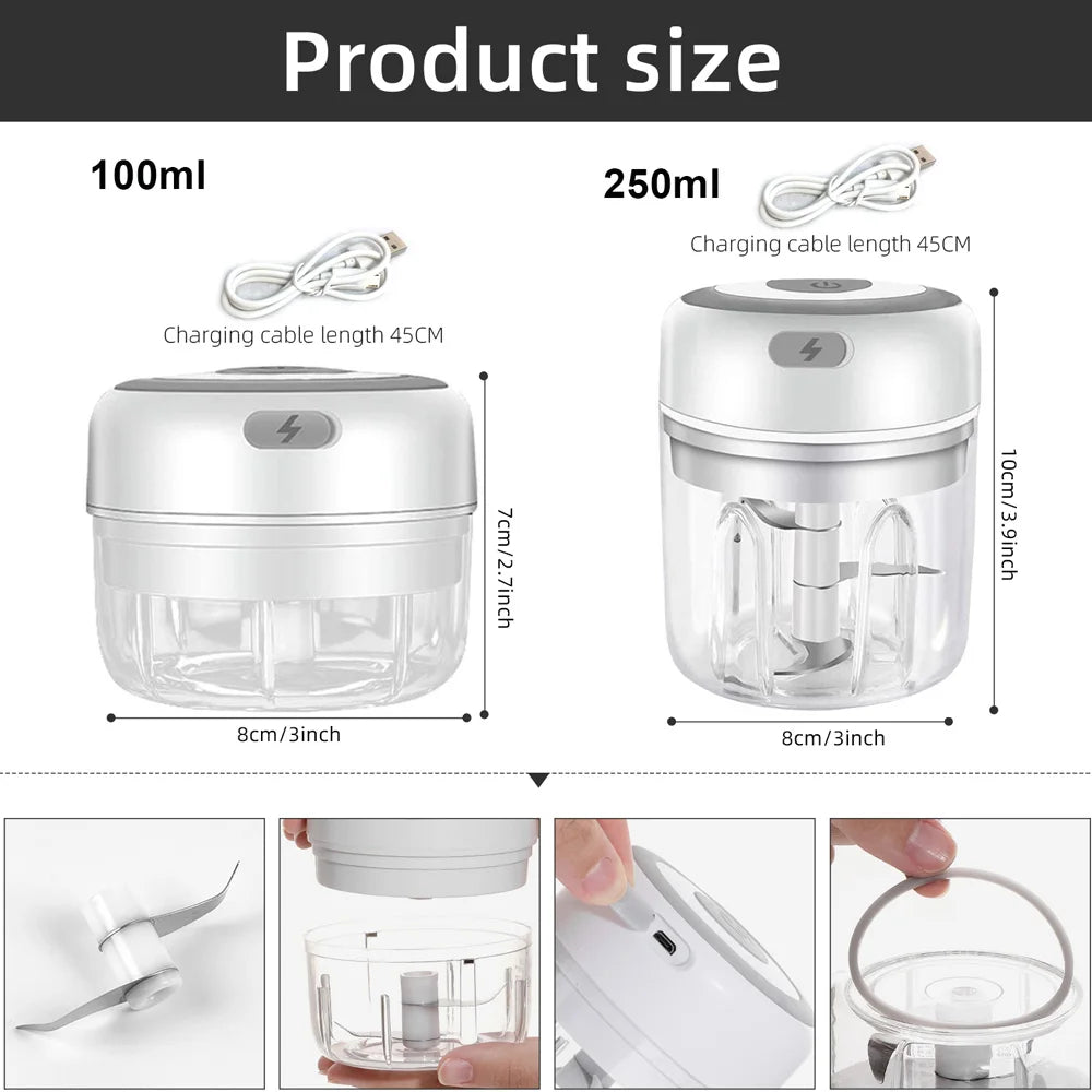Baby Mini Wireless Electric Food Mixer 100ml/250ml Portable Chopper Usb Charging Ginger Chili Vegetable Masher Machine Kitchen