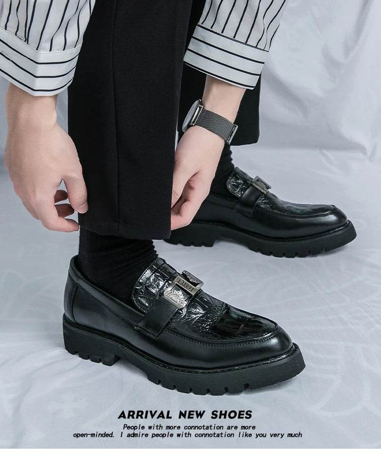 2025 men's party and business loafers, thick-sole men's formal thick-sole shoes, comfortable slip-on fashion casual shoes - AIAZ