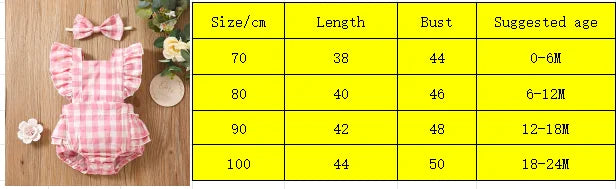 Newborn Baby Girl Bubble Cotton Plaid Flying Sleeve Climbing Suit With Buttocks+Headwear