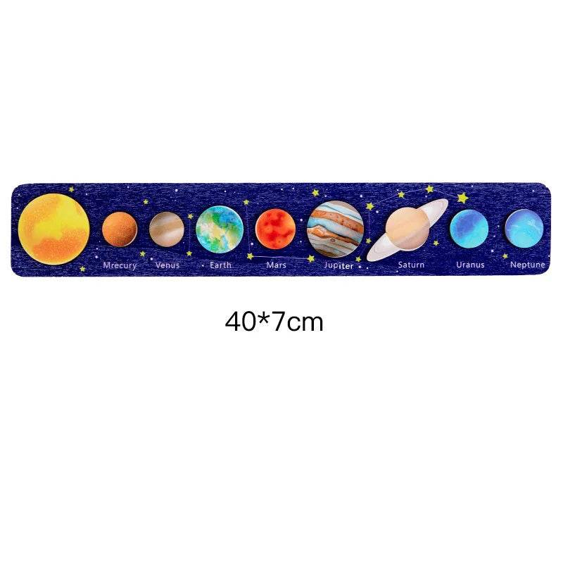 Children Wooden Space Planet Puzzles Montessori Toys Planet Matching Game Jigsaw Tray Universe Solar System Science Learning Toy - AIAZ