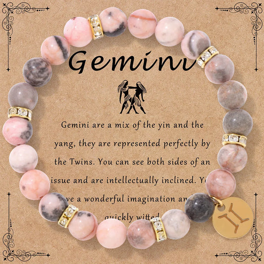 MHS.SUN 12 Star Zodiac Sign Pink Zebra Stone Beaded Bracelets Constellation Fashion Birthday Party Jewelry For Women Men