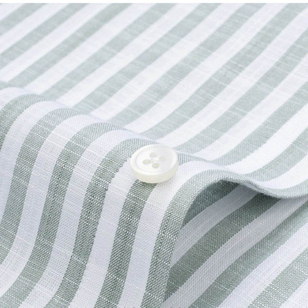 2025 Luxury Linen-Like Shirts Man Shirts Green Striped Shirts For Man Wrinkle Resistant Formal Shirt Luxury Designer Clothes Man - AIAZ