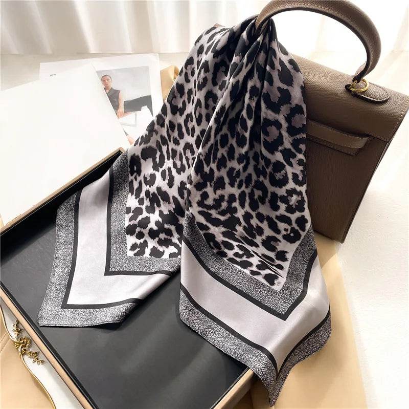 2024 New Leopard Print Square Scarf Women's Imitation Silk Scarf Casual Versatile Decoration Small Neck Scarf 70CMx70CM - AIAZ