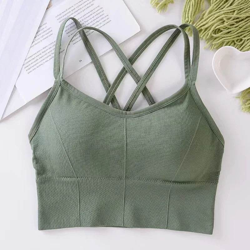 Sexy Women Tops Back Cross Strap Tank Top Push Up Running Sports Bra Breathable Soft Fitness Beauty Solid Color Yoga Bra - AIAZ
