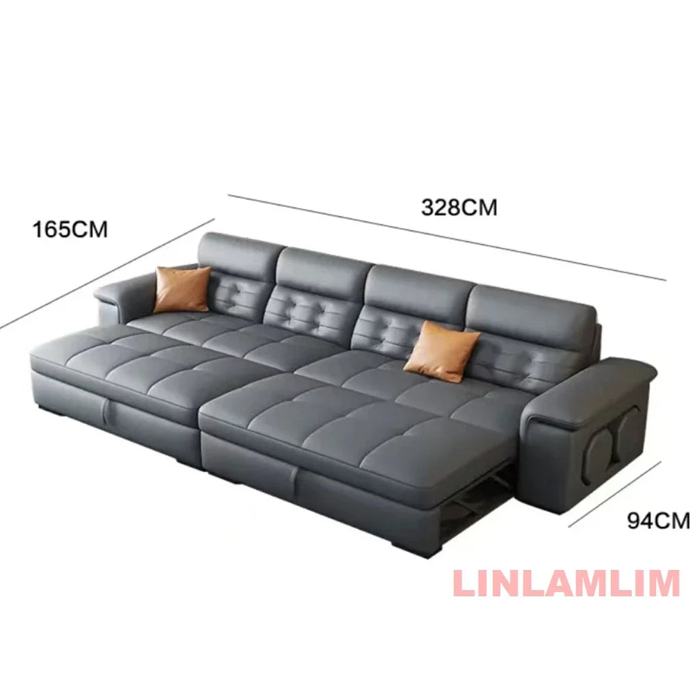 MINGDIBAO Sectional Sofa Bed with Storage, Genuine Leather Reclining Couch, Space-Saving Convertible Sleeper Sofa in Living Room