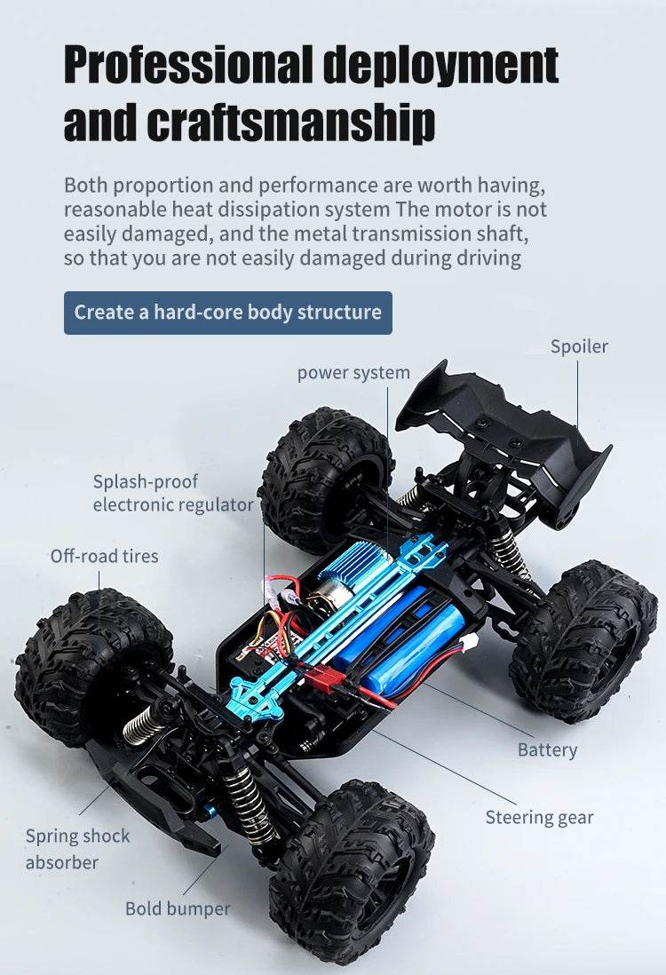 1:16 4WD RC Car 70KM/H Or 50KM/H With LED Remote Control Cars High Speed Drift Monster 4x4 Truck for Kids vs Wltoys 144001 Toys - AIAZ