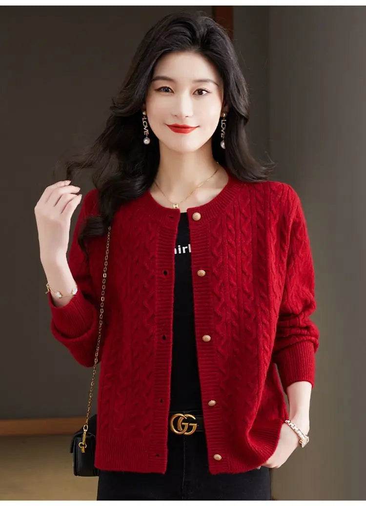 Knitted Cardigan Women's Short Spring Autumn New Top Round Neck Loose Fashionable Sweater Casual Jacket - AIAZ