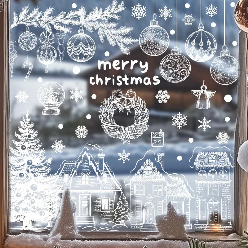 Christmas Wall Stickers Xmas Tree Winter Snowman Snowflake Window Glass Static Electricity Stickers Merry Christmas Decors