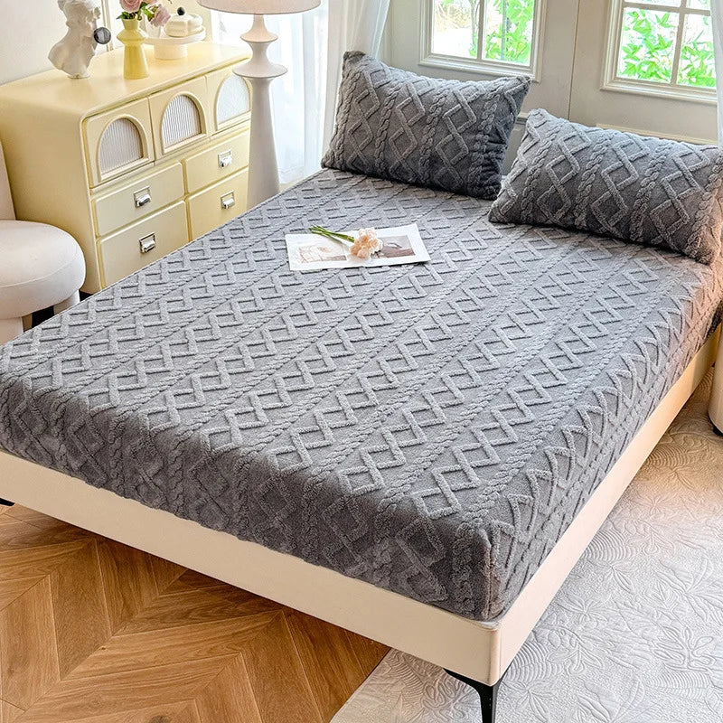 2025 new solid color Tafu fleece fitted sheet household mattress protective cover non-slip single piece no pillowcase
