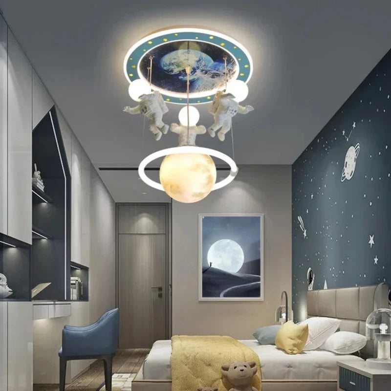 Hot Selling Creative Astronaut Children's Pendant Lights Cartoon Bedroom Lights  Decorative Lighting Fixtures Tri Colored Light