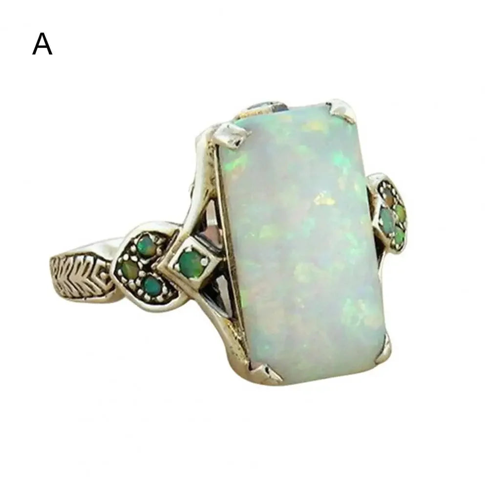 New Fashion Square White Opal Ring for Women Vintage Turquoise Rectangular Faux Gem Ring Jewelry Gifts Женская Бижутерия Тренд