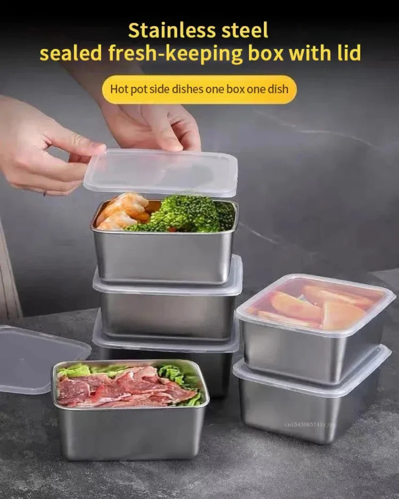 Stainless Steel Rectangular Crisper Household Outdoor Lunch Box Refrigerator Frozen Crisper Containers for Kitchen Accessories