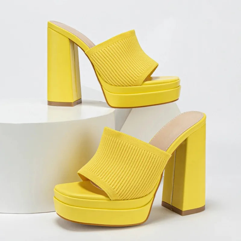 Summer Fashion Waterproof Platform Open Toe Knitted Comfortable Sexy Women High Heel Slippers Party Wedding Shoes