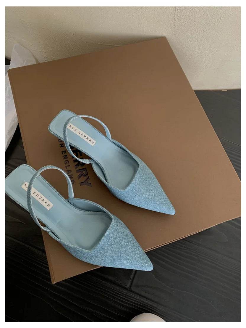 Fashion Brand Slingback Sandals Women Med Heels Pumps Elegant Pointed Toe Female Mules Dress Slides Sandalias Mujer Verano Mujer - AIAZ