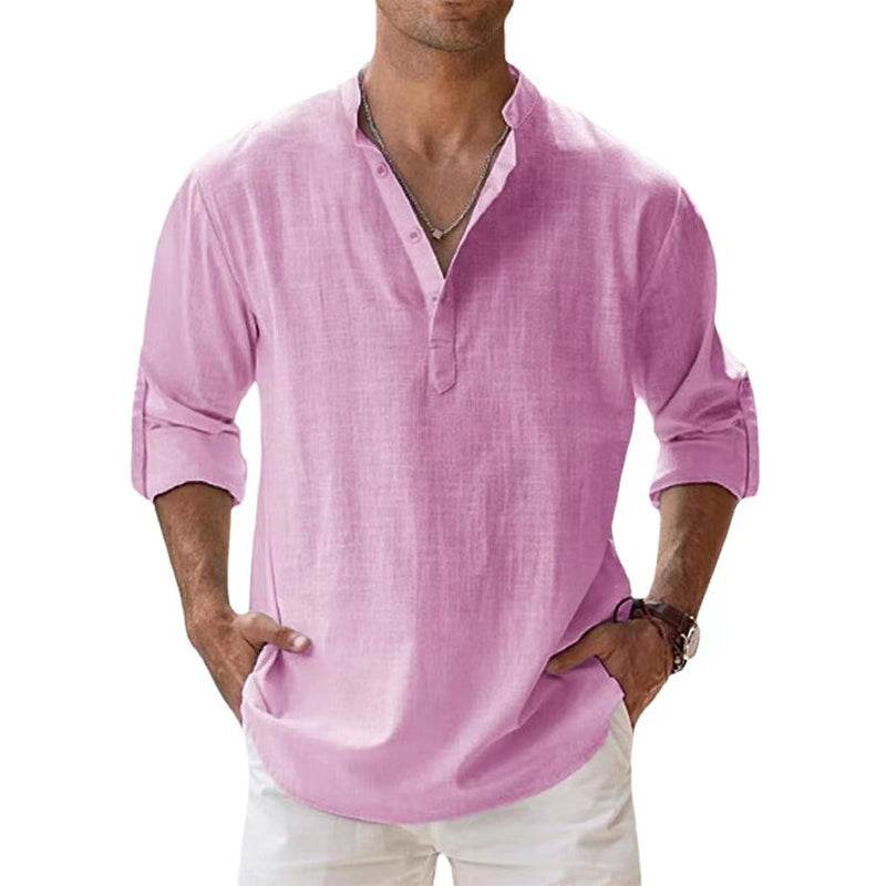New Cotton Linen Shirts for Men Casual Shirts Lightweight Long Sleeve Henley Beach Shirts Hawaiian T Shirts for Men - AIAZ