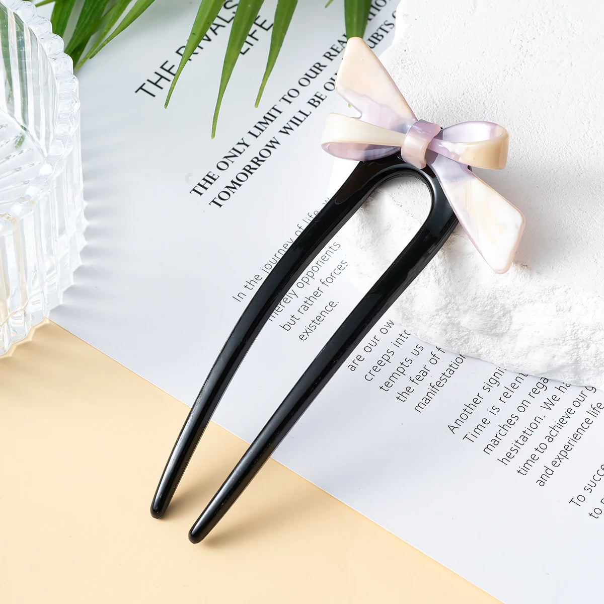New Acetate Bow U-Shaped Hair Sticks for Women Girls Acrylic Hair Fork Bun Sweet Trendy Hairpin HairStyling Hair Accessories