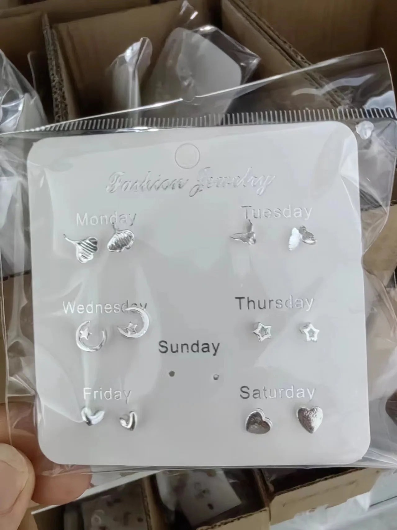 7 Pair/Set Korean Silver Color Fashion Geometric Female Small Earrings Multiple Pairs of Butterfly Cute Stud Earrings Jewelry