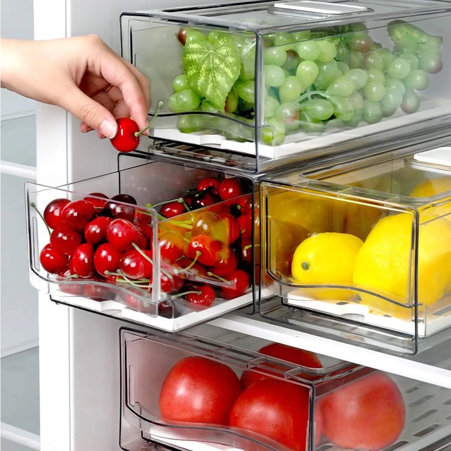 Fridge Organizer, Stackable Refrigerator Organizer Bins Reusable Food Storage Containers Fridge Drawer Organizer in Home Kitchen