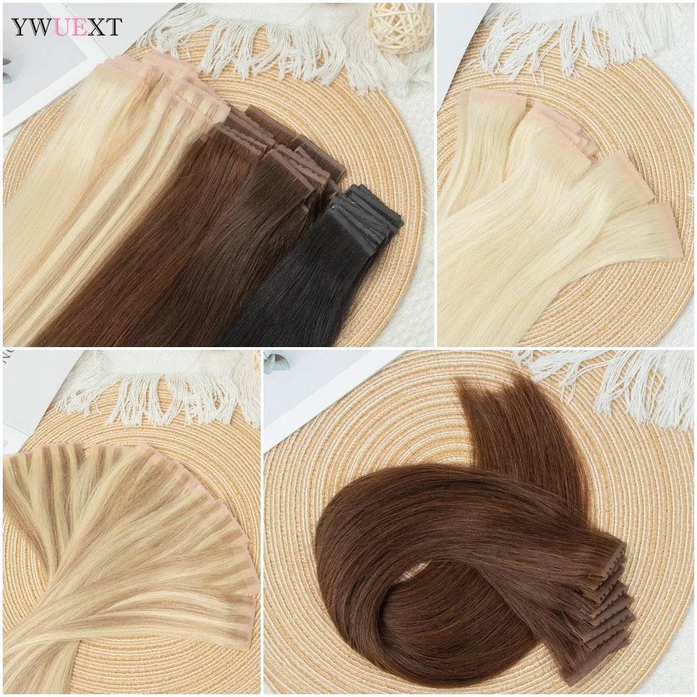 Invisible Twin Tabs Hair Extensions 12-24 inches PU Skin Tape cabelo humano 100 % natural Jet Black Micro Ring Weft Hair - AIAZ