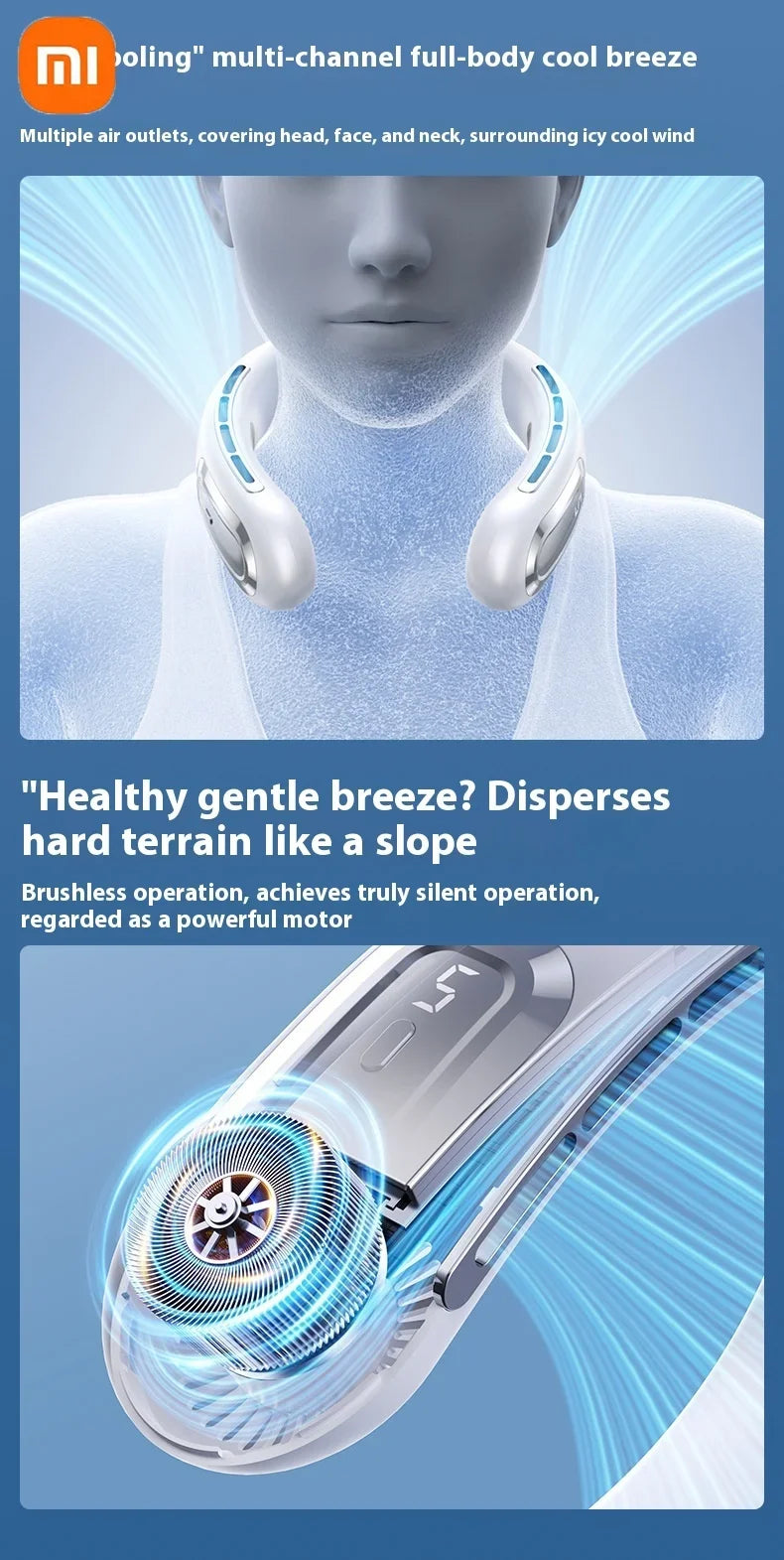 Xiaomi Bladeless Neck Hanging Fan USB Rechargeable Cooler Fan 5 Speed Bladeless Design Outdoor Sports Use